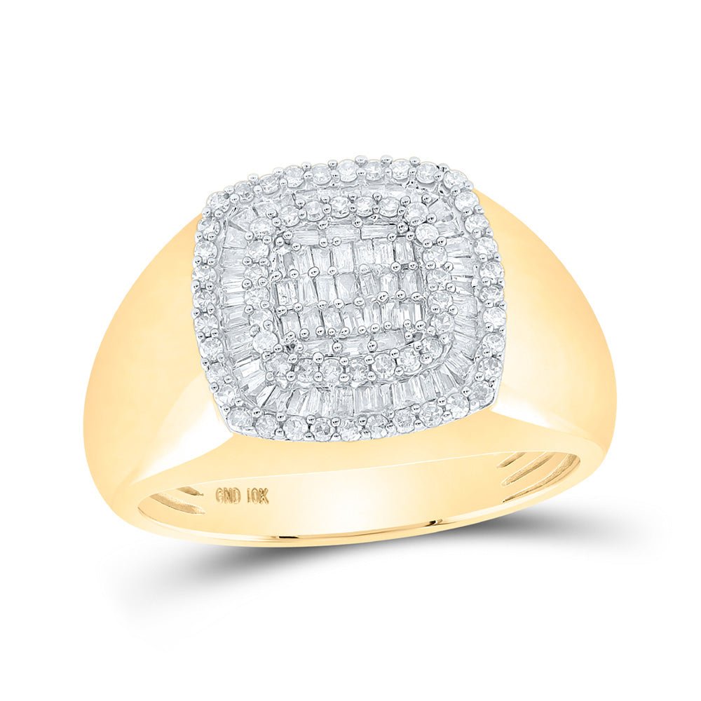 Men's Rings | 10kt Yellow Gold Mens Baguette Diamond Square Ring 3/4 Cttw | Splendid Jewellery GND