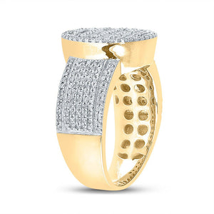 Men's Rings | 10kt Yellow Gold Mens Baguette Diamond Statement Cluster Ring 1 Cttw | Splendid Jewellery GND