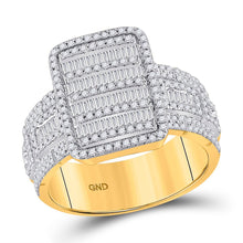 Load image into Gallery viewer, Dazzling 10kt Yellow Gold Mens Baguette Diamond Statement Cluster Ring 1 Cttw Top view from the 10Kt Yellow Gold Mens Baguette Diamond Statement Cluster Ring 1 Cttwpin246817 collection by Splendid Jewellery
