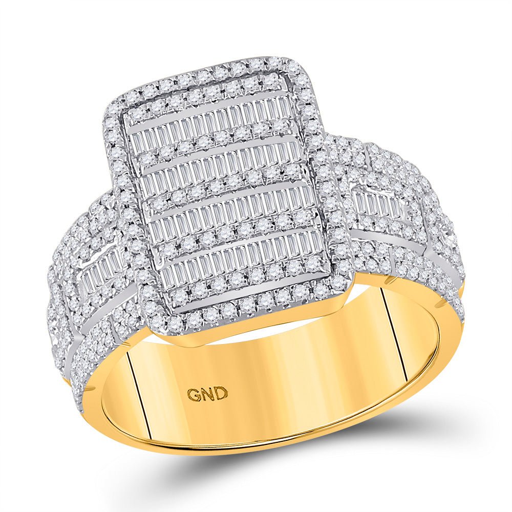 Men's Rings | 10kt Yellow Gold Mens Baguette Diamond Statement Cluster Ring 1 Cttw | Splendid Jewellery GND