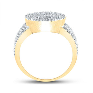 Men's Rings | 10kt Yellow Gold Mens Baguette Diamond Statement Cluster Ring 1 Cttw | Splendid Jewellery GND