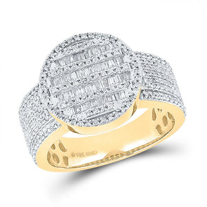 Men's Rings | 10kt Yellow Gold Mens Baguette Diamond Statement Cluster Ring 1 Cttw | Splendid Jewellery GND