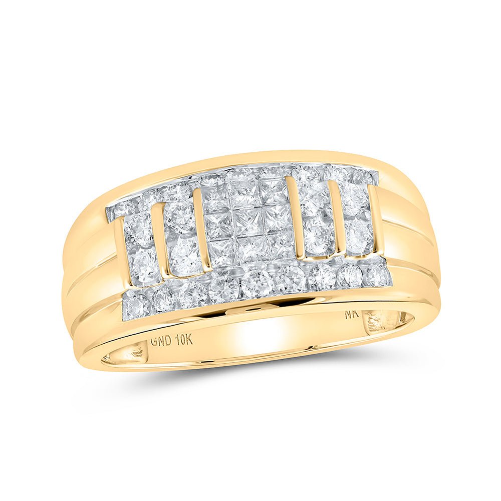 Men's Rings | 10kt Yellow Gold Mens Princess Diamond Band Ring 1 Cttw | Splendid Jewellery GND