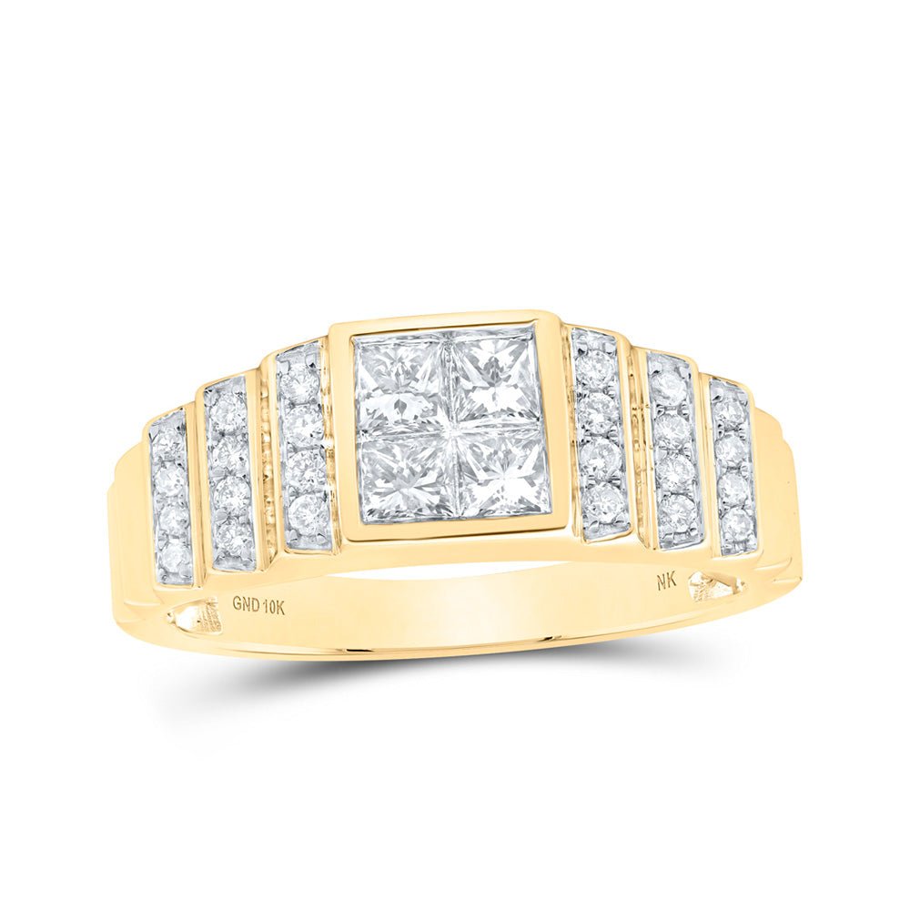 Men's Rings | 10kt Yellow Gold Mens Princess Diamond Band Ring 1 Cttw | Splendid Jewellery GND