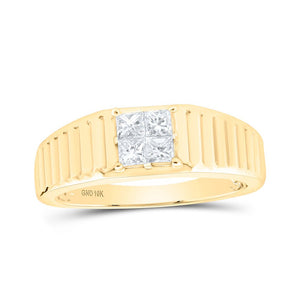 Men's Rings | 10kt Yellow Gold Mens Princess Diamond Ribbed Shank Band Ring 1/2 Cttw | Splendid Jewellery GND