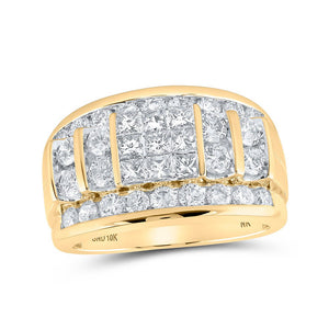 Men's Rings | 10kt Yellow Gold Mens Princess Diamond Round Band Ring 3 Cttw | Splendid Jewellery GND