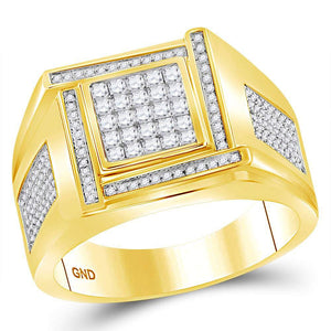 Men's Rings | 10kt Yellow Gold Mens Princess Diamond Square Cluster Ring 3/4 Cttw | Splendid Jewellery GND
