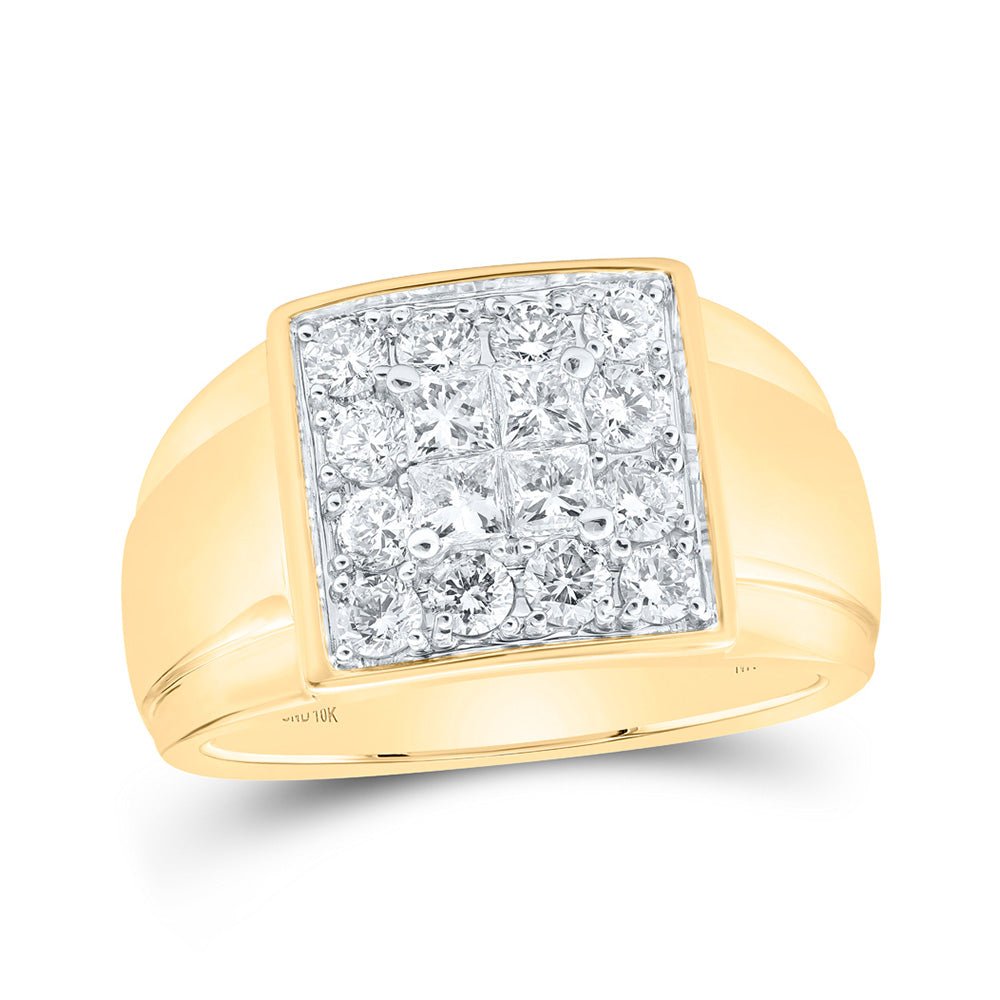 Men's Rings | 10kt Yellow Gold Mens Princess Diamond Square Ring 1-1/2 Cttw | Splendid Jewellery GND