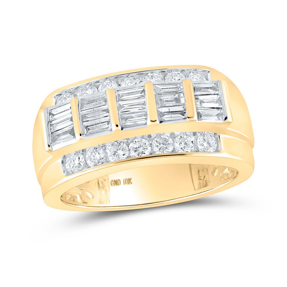 Men's Rings | 10kt Yellow Gold Mens Round Baguette Diamond Band Ring 1-1/3 Cttw | Splendid Jewellery GND