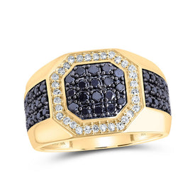 Exquisite 10kt Yellow Gold Men's Octagon Ring with Enhanced Black Diamond - 1-1/3 Cttw Top view from the 10Kt Yellow Gold Mens Round Black Color Enhanced Diamond Octagon Ring 1 1 3 Cttwpin230603 collection by Splendid Jewellery
