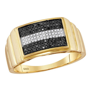 Men's Rings | 10kt Yellow Gold Mens Round Black Color Enhanced Diamond Stripe Cluster Ring 1/4 Cttw | Splendid Jewellery GND