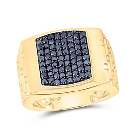 10kt Yellow Gold Mens Square Ring with Black Diamond - 1-1/2 Cttw | Splendid Jewellery Top view from the 10Kt Yellow Gold Mens Round Black Color Treated Diamond Square Ring 1 1 2 Cttwpin230672 collection by Splendid Jewellery