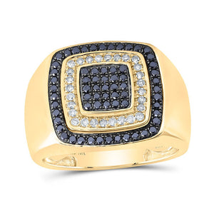 Men's Rings | 10kt Yellow Gold Mens Round Black Color Treated Diamond Square Ring 3/4 Cttw | Splendid Jewellery GND