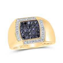 Load image into Gallery viewer, 10kt Yellow Gold Square Ring with Black Color Treated Diamond - Masculine Elegance at its Finest! Top view from the 10Kt Yellow Gold Mens Round Black Color Treated Diamond Square Ring 7 8 Cttwpin230671 collection by Splendid Jewellery