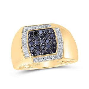 Men's Rings | 10kt Yellow Gold Mens Round Black Color Treated Diamond Square Ring 7/8 Cttw | Splendid Jewellery GND