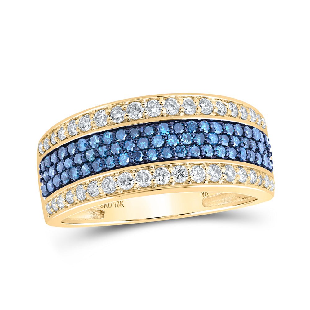 Men's Rings | 10kt Yellow Gold Mens Round Blue Color Treated Diamond Band Ring 1-1/4 Cttw | Splendid Jewellery GND