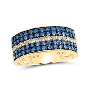 Men's Rings | 10kt Yellow Gold Mens Round Blue Color Treated Diamond Band Ring 1 Cttw | Splendid Jewellery GND
