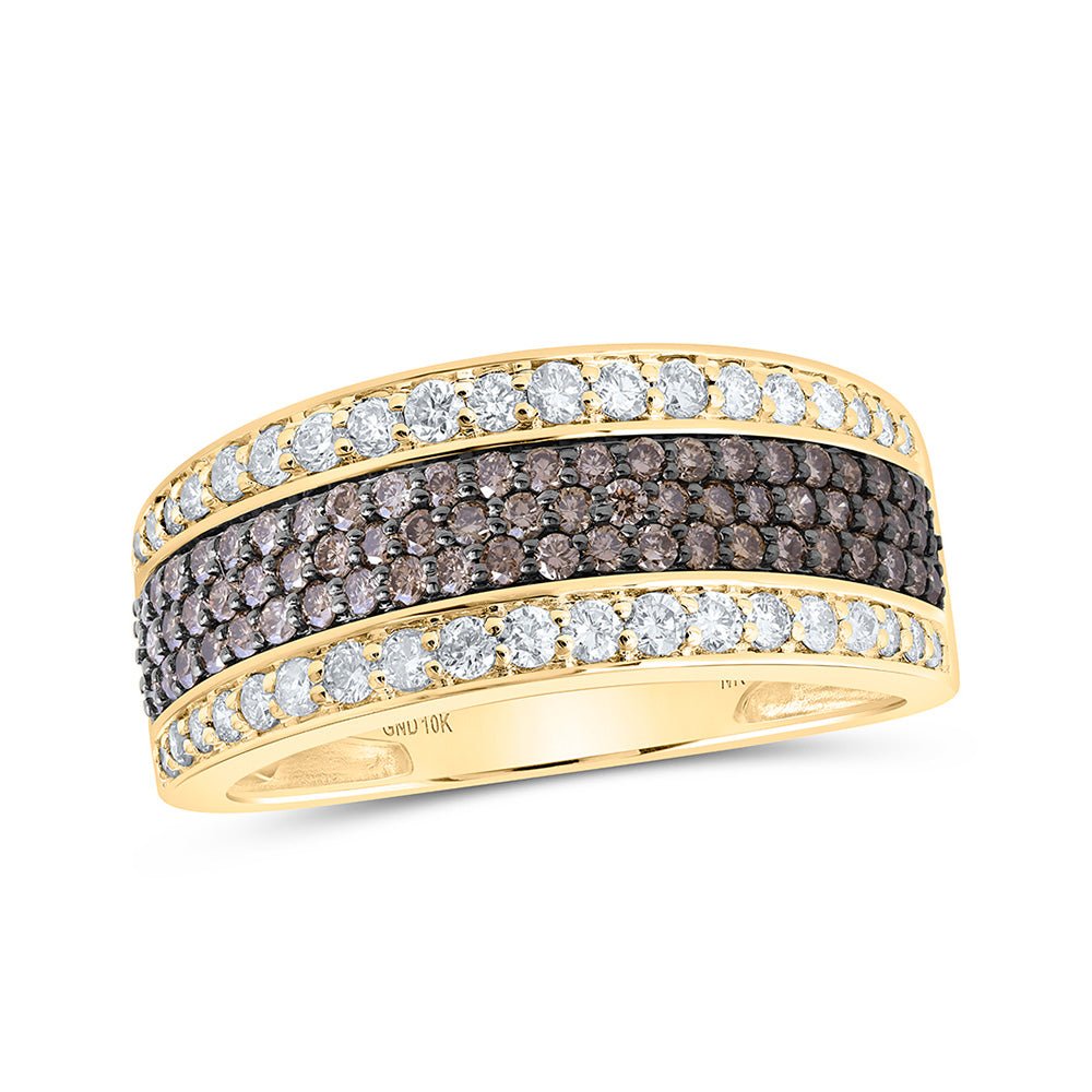 Men's Rings | 10kt Yellow Gold Mens Round Brown Diamond Band Ring 1-1/4 Cttw | Splendid Jewellery GND