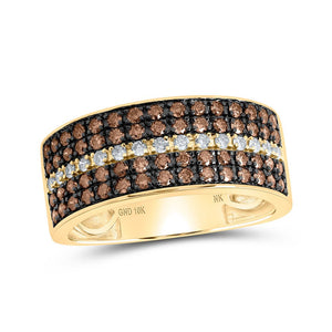 Men's Rings | 10kt Yellow Gold Mens Round Brown Diamond Band Ring 1 Cttw | Splendid Jewellery GND