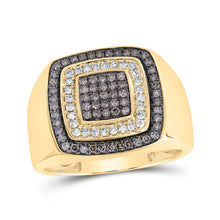 Load image into Gallery viewer, 10kt Gold Square Ring with Brown Diamond Accent - Masculine Elegance Top view from the 10Kt Yellow Gold Mens Round Brown Diamond Square Ring 3 4 Cttwpin232549 collection by Splendid Jewellery