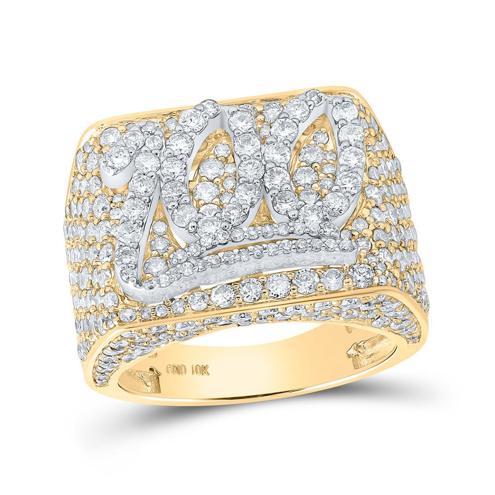 Men's Rings | 10kt Yellow Gold Mens Round Diamond 100 Emoji Statement Band Ring 6 Cttw | Splendid Jewellery GND