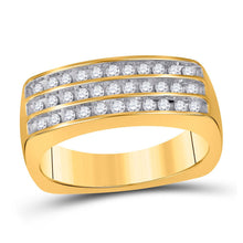 Load image into Gallery viewer, 10kt Yellow Gold Mens Round Diamond 3-Row Band Ring - A Dazzling Statement of Masculine Elegance Top view from the 10Kt Yellow Gold Mens Round Diamond 3 Row Band Ring 1 2 Cttwpin206954 collection by Splendid Jewellery