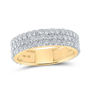 Men's Rings | 10kt Yellow Gold Mens Round Diamond 3-Row Pave Band Ring 2-5/8 Cttw | Splendid Jewellery GND