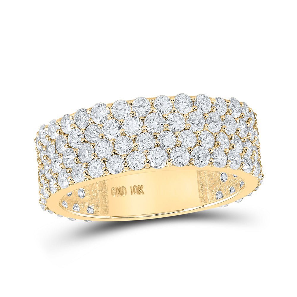 Men's Rings | 10kt Yellow Gold Mens Round Diamond 4-Row Band Ring 4-1/4 Cttw | Splendid Jewellery GND