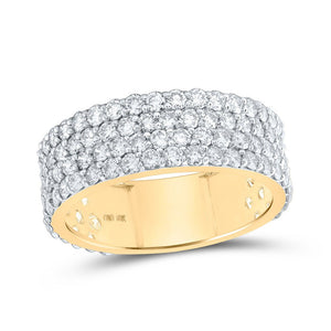 Men's Rings | 10kt Yellow Gold Mens Round Diamond 4-Row Pave Band Ring 3-3/8 Cttw | Splendid Jewellery GND