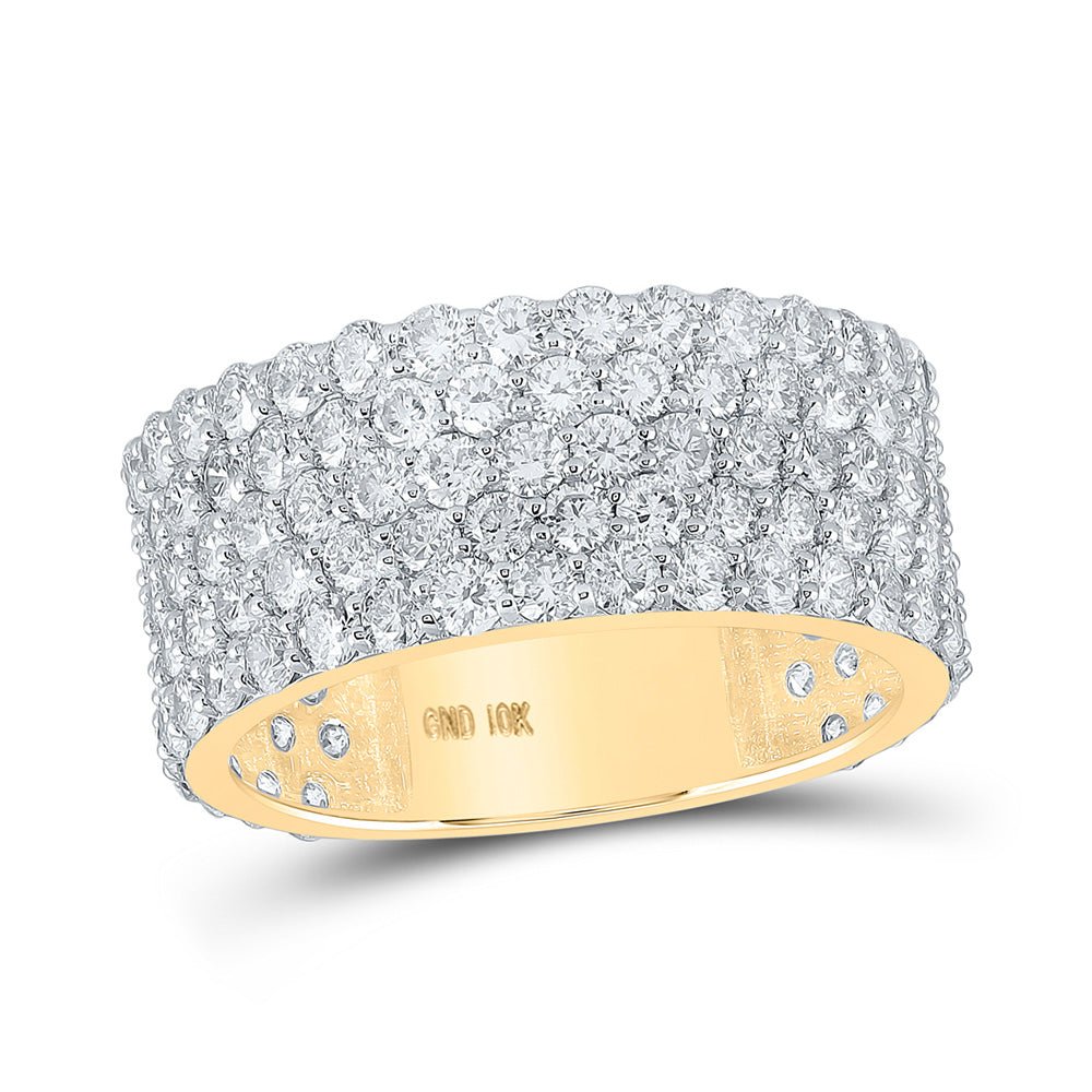 Men's Rings | 10kt Yellow Gold Mens Round Diamond 5-Row Band Ring 5-3/8 Cttw | Splendid Jewellery GND