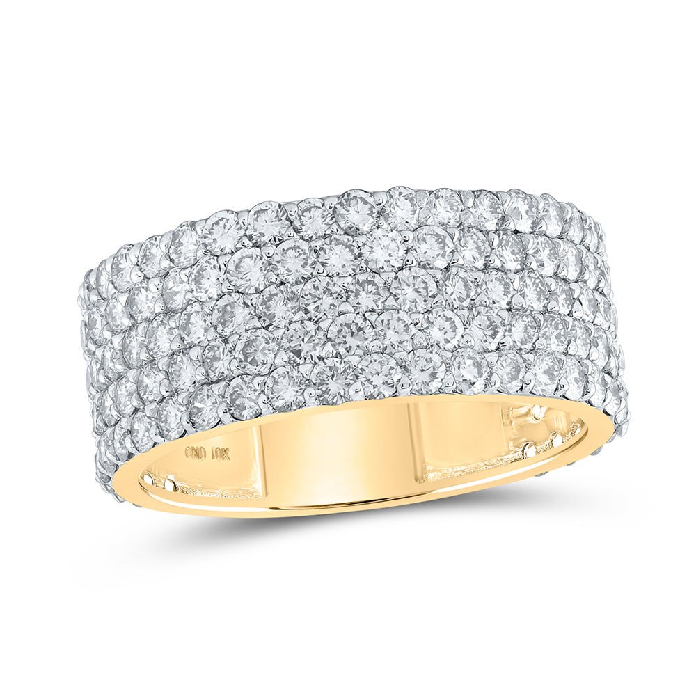 Men's Rings | 10kt Yellow Gold Mens Round Diamond 5-Row Pave Band Ring 4-3/8 Cttw | Splendid Jewellery GND