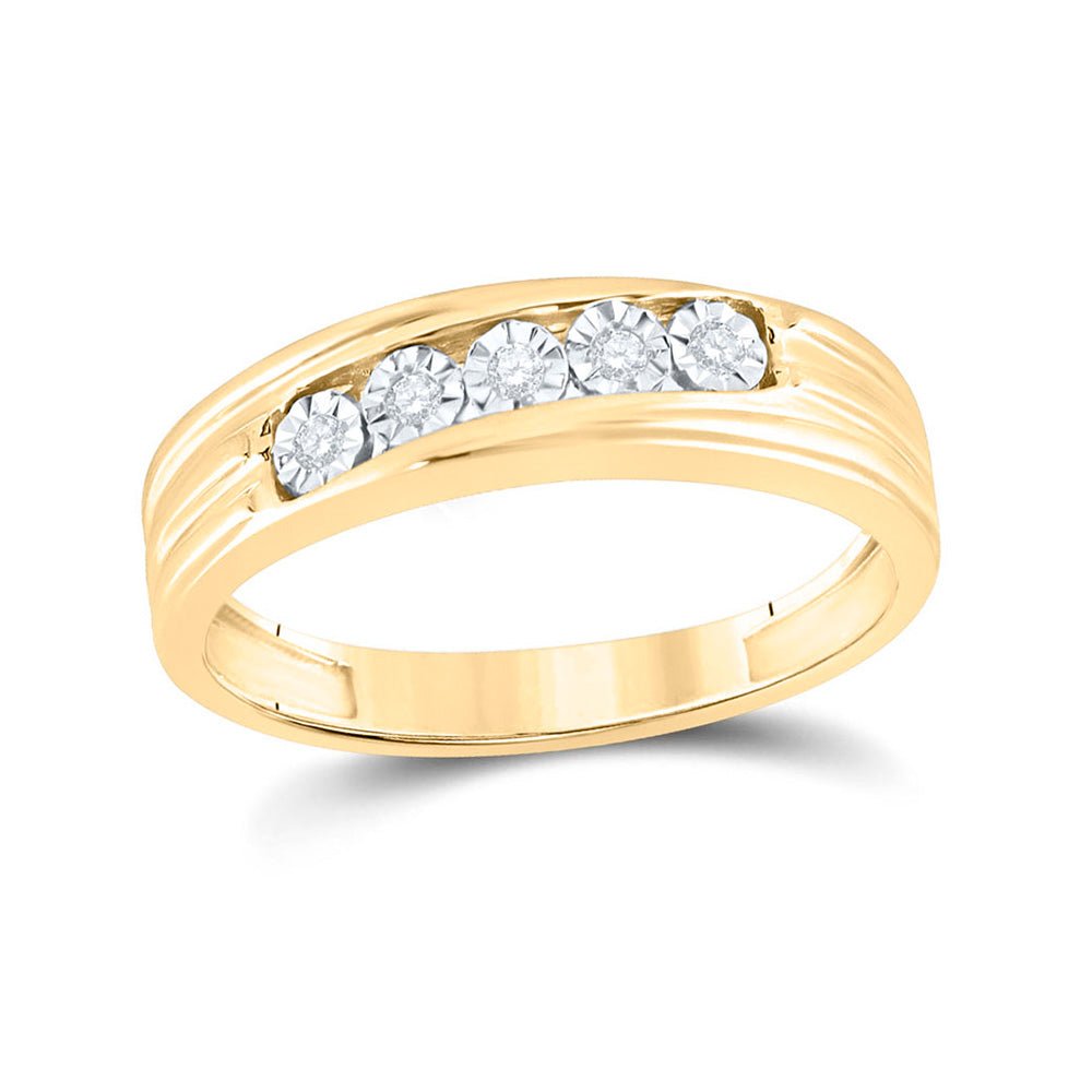 Men's Rings | 10kt Yellow Gold Mens Round Diamond 5-Stone Band Ring 1/10 Cttw | Splendid Jewellery GND