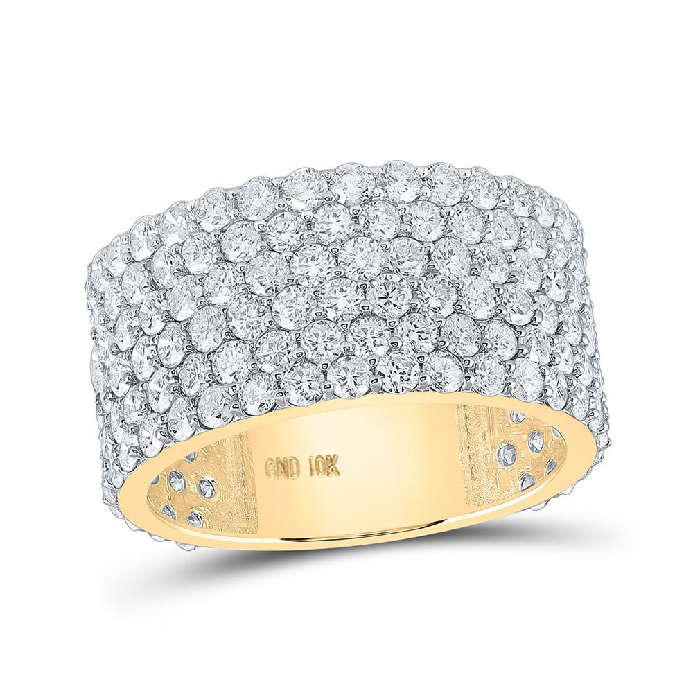 Men's Rings | 10kt Yellow Gold Mens Round Diamond 6-Row Band Ring 6-1/2 Cttw | Splendid Jewellery GND