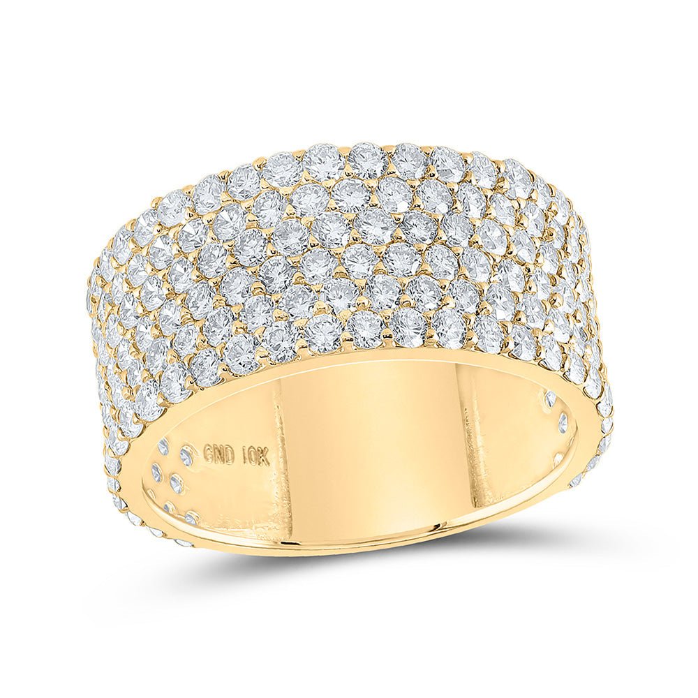 Men's Rings | 10kt Yellow Gold Mens Round Diamond 6-Row Pave Band Ring 4-3/4 Cttw | Splendid Jewellery GND