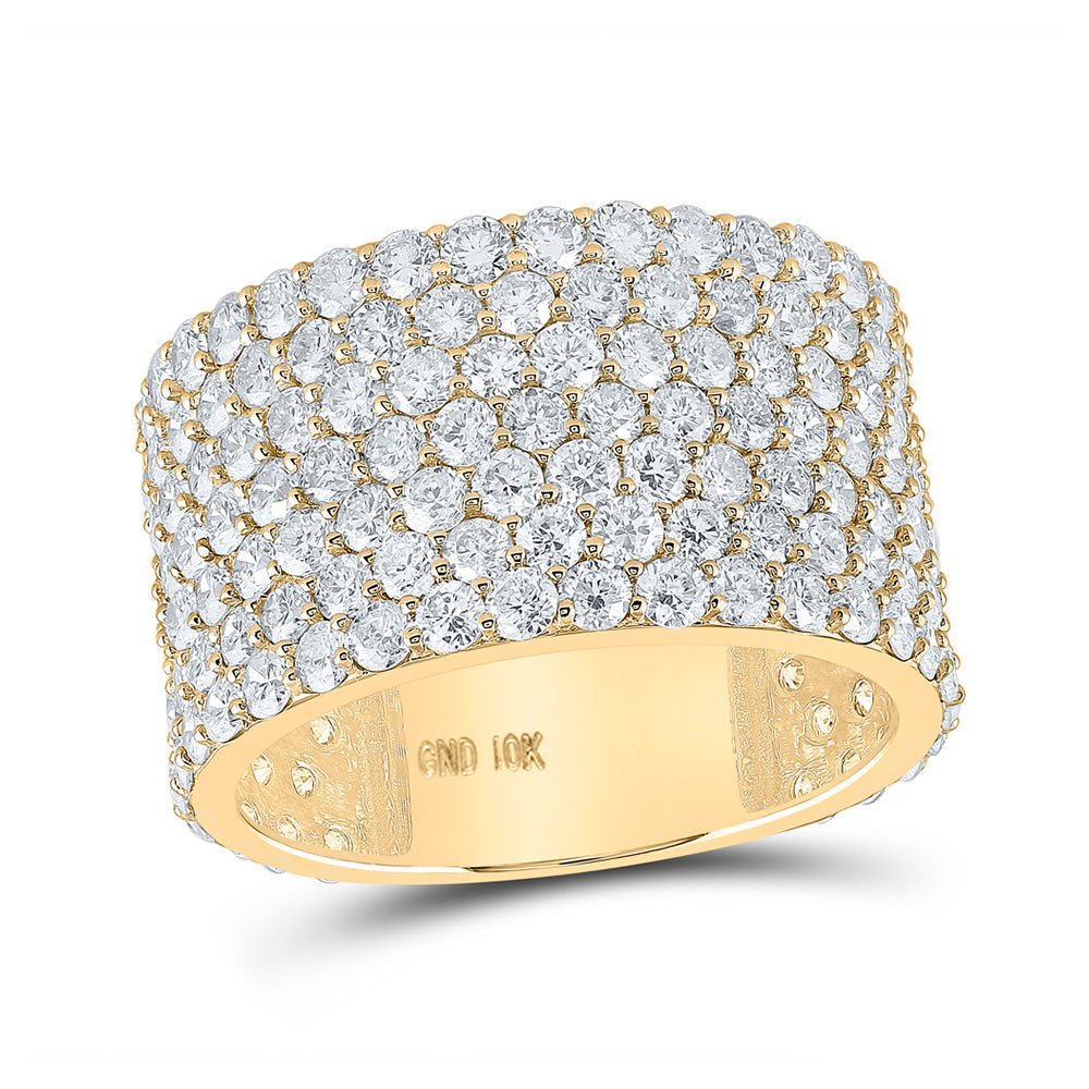 Men's Rings | 10kt Yellow Gold Mens Round Diamond 7-Row Band Ring 7-1/2 Cttw | Splendid Jewellery GND