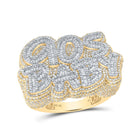 90s BABY Diamond Accent Yellow Gold Men's Ring - A Nostalgic Statement Piece Top view from the 10Kt Yellow Gold Mens Round Diamond 90S Baby Phrase Ring 6 1 2 Cttwpin232844 collection by Splendid Jewellery