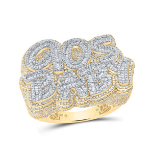 Men's Rings | 10kt Yellow Gold Mens Round Diamond 90s BABY Phrase Ring 6-1/2 Cttw | Splendid Jewellery GND