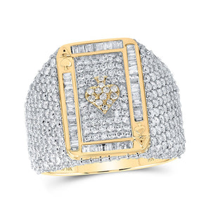 Men's Rings | 10kt Yellow Gold Mens Round Diamond ACE Spade Cluster Ring 3-5/8 Cttw | Splendid Jewellery GND