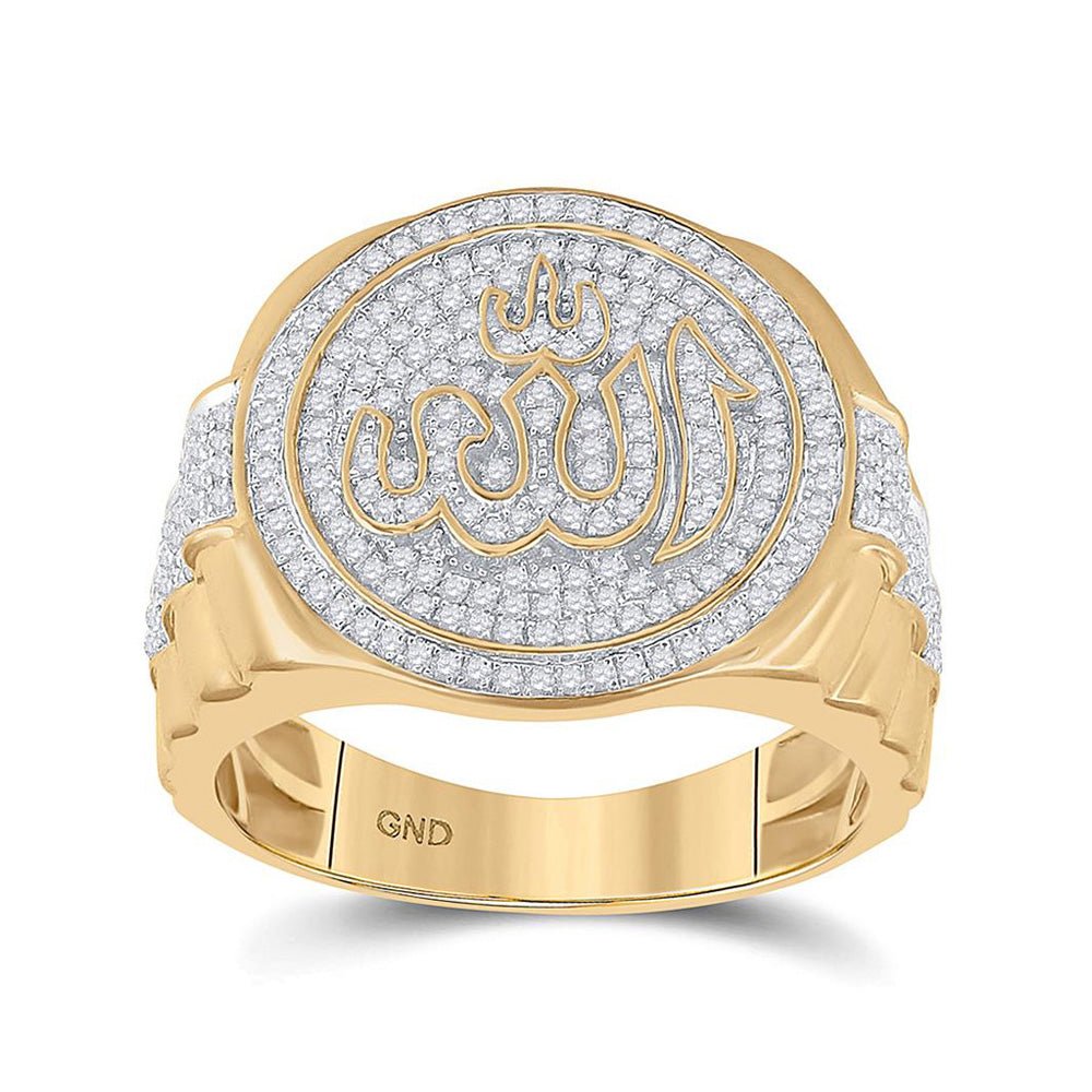 Men's Rings | 10kt Yellow Gold Mens Round Diamond Allah Islam Circle Ring 3/4 Cttw | Splendid Jewellery GND
