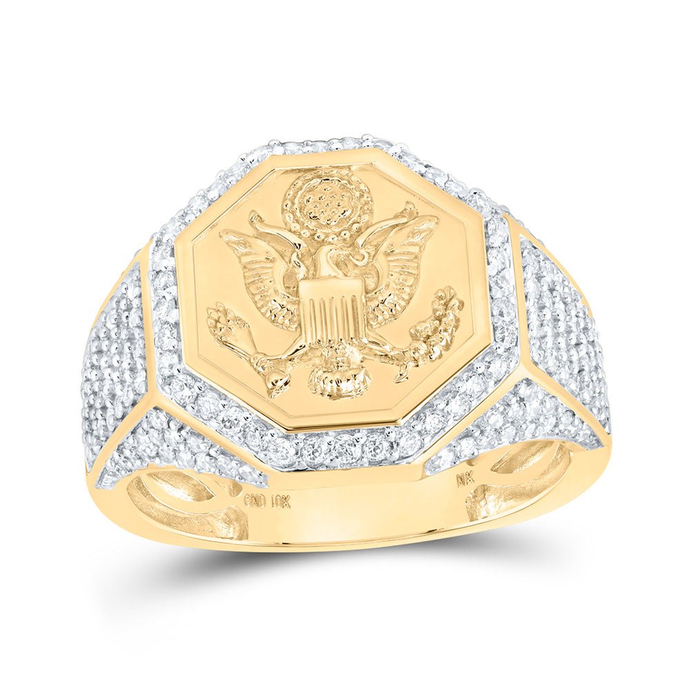 Men's Rings | 10kt Yellow Gold Mens Round Diamond American Eagle Presidential Band Ring 1 Cttw | Splendid Jewellery GND