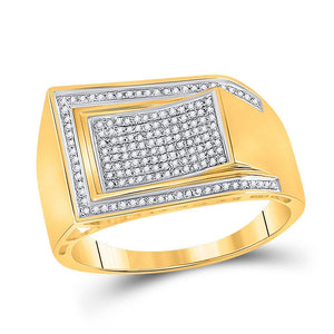 Men's Rings | 10kt Yellow Gold Mens Round Diamond Arched Rectangle Cluster Ring 1/3 Cttw | Splendid Jewellery GND