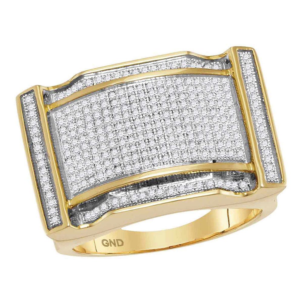 Men's Rings | 10kt Yellow Gold Mens Round Diamond Arched Rectangle Cluster Ring 3/4 Cttw | Splendid Jewellery GND