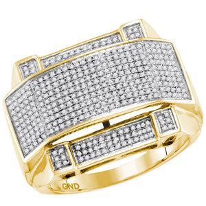 Men's Rings | 10kt Yellow Gold Mens Round Diamond Arched Rectangle Cluster Ring 5/8 Cttw | Splendid Jewellery GND