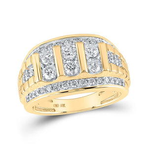 Men's Rings | 10kt Yellow Gold Mens Round Diamond Band Ring 1-1/2 Cttw | Splendid Jewellery GND