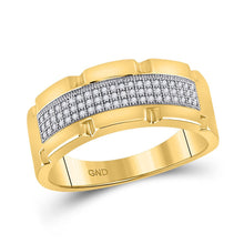 Load image into Gallery viewer, 10kt Yellow Gold Men&#39;s Round Diamond Band Ring 1/5 Cttw | Exquisite Gentlemen&#39;s Jewel Top view from the 10Kt Yellow Gold Mens Round Diamond Band Ring 1 5 Cttwpin270344 collection by Splendid Jewellery