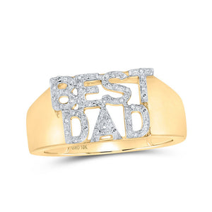 Men's Rings | 10kt Yellow Gold Mens Round Diamond BEST DAD Band Ring 1/10 Cttw | Splendid Jewellery GND