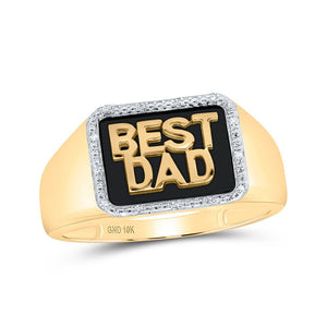 Men's Rings | 10kt Yellow Gold Mens Round Diamond BEST DAD Band Ring 1/20 Cttw | Splendid Jewellery GND