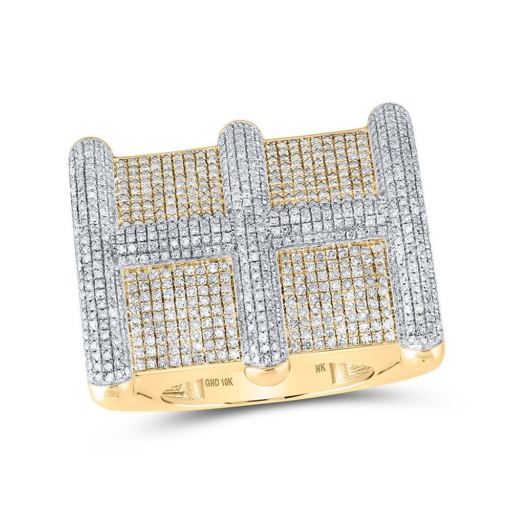 Men's Rings | 10kt Yellow Gold Mens Round Diamond Big Look Square Cluster Ring 3 Cttw | Splendid Jewellery GND