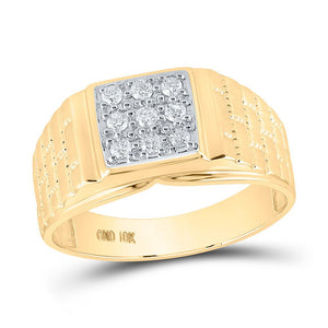 Men's Rings | 10kt Yellow Gold Mens Round Diamond Brick Square Ring 1/4 Cttw | Splendid Jewellery GND