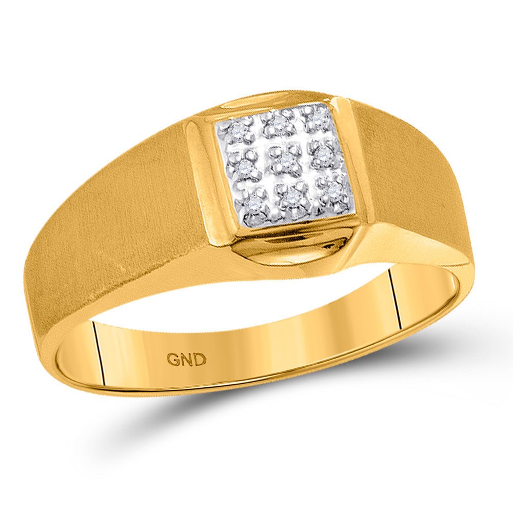 Men's Rings | 10kt Yellow Gold Mens Round Diamond Brushed Cluster Ring .03 Cttw | Splendid Jewellery GND